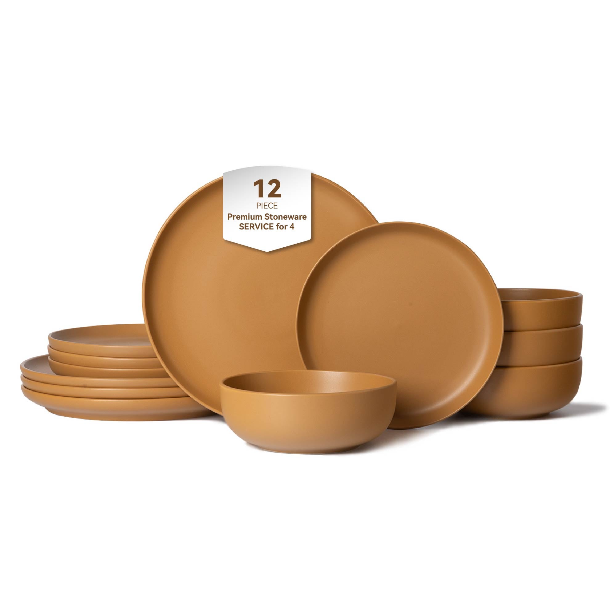 12-Piece Stoneware Dinner Plates Bowls Sets | Microwave & Dishwasher Safe | Non-Toxic Dinner Plates Bowls Set | Stackable Matte Glaze Kitchenware For 4_voghion.com